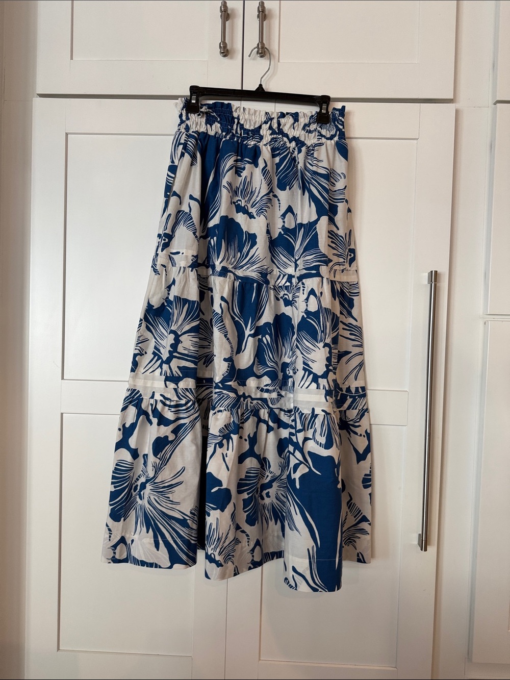 Anthropologie Blue and White Floral Maxi Skirt